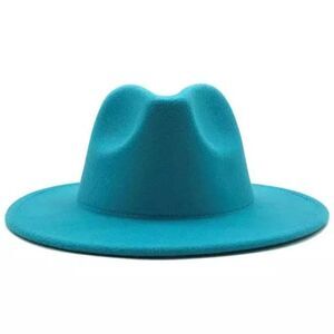 Turquoise color plain unisex Fedora Hat